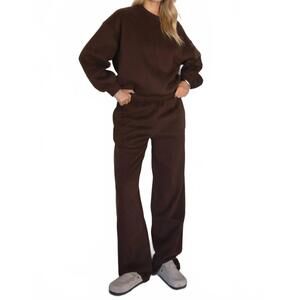 NEW TCTC so comfy cloud fleece wide leg sweatpants in dark brown
